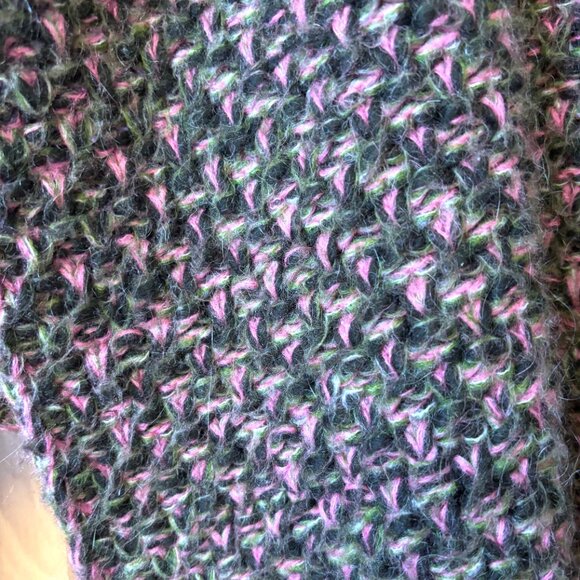 Benetton Wool Mohair Blend Sweater Open Cardigan Pink Green Black Blazer - Picture 2 of 8